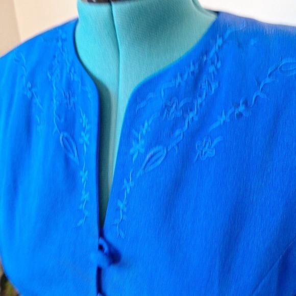 Vintage 80s/90s Blue 100% Silk Embroidered Jacket Women Size 8 - Picture 8 of 8
